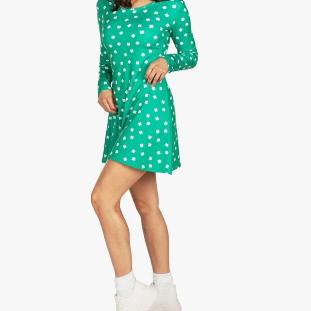 Tipsy‎ Elves St Patricks Day Clover Confetti Dress Womens Green White Shamrock - Picture 2 of 6